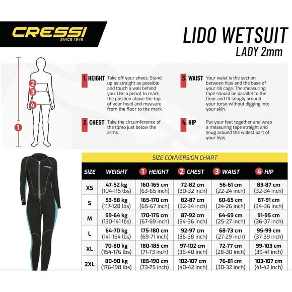 Cressi Lido Wetsuit Short 2mm Lady Womens Medium Front Zip SC1880807 - Picture 12 of 12